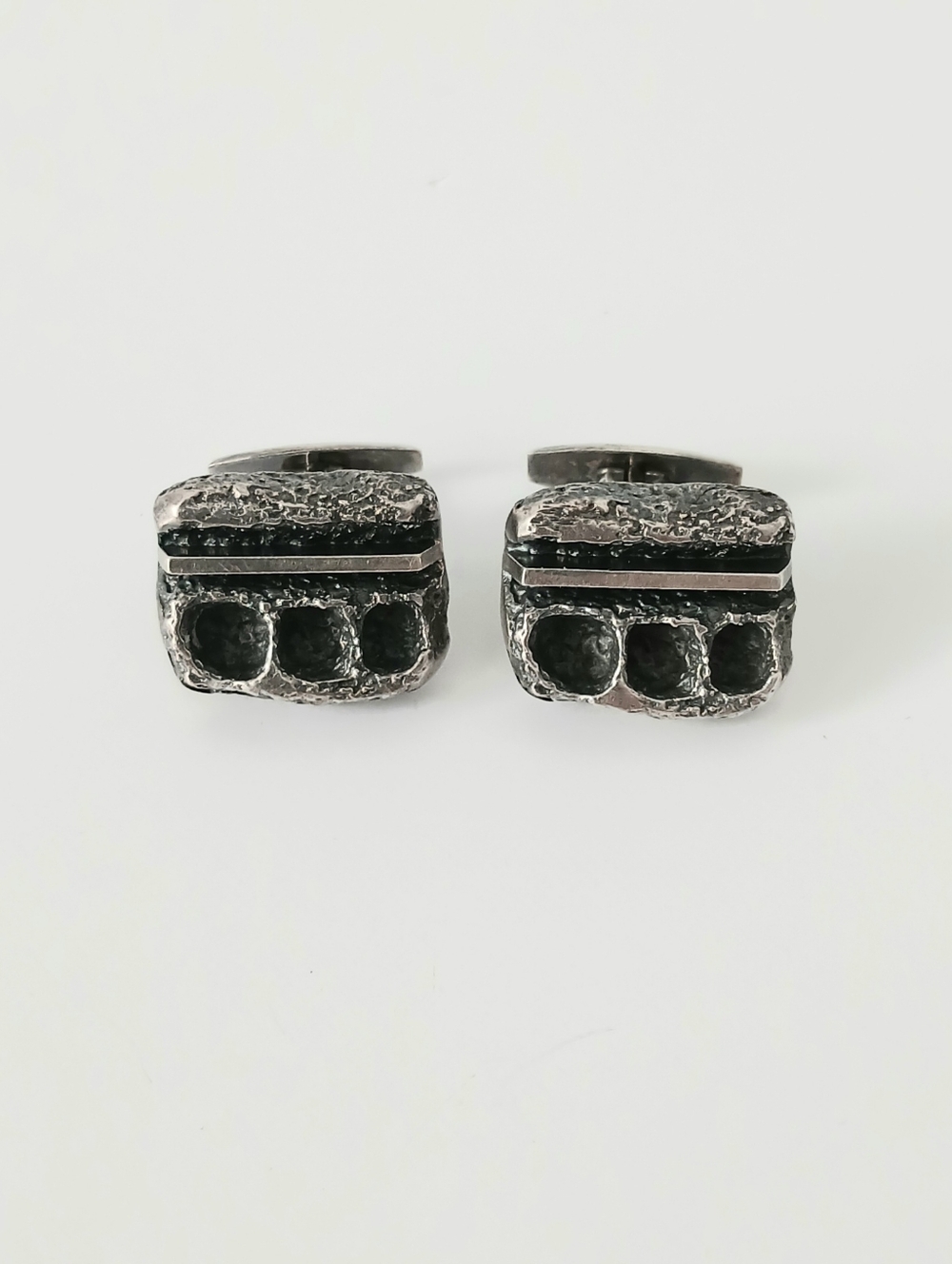 Vtg 1970s Walter Schluep Textured Oxidized Sterling Silver Rectangular Cufflinks